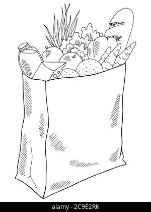 Grafico del pacchetto di alimentari isolato nero bianco illustrazione vettore schizzo Illustrazione Vettoriale