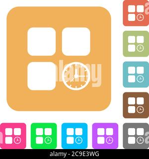 Icone piatte del timer dei componenti su sfondi quadrati arrotondati dai colori vivaci. Illustrazione Vettoriale