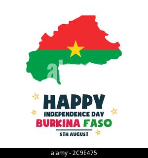 Happy Independence Day Burkina Faso, Mappa, 5 agosto, poster bandiera, flat illustration, vettore Illustrazione Vettoriale