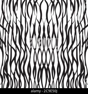Trama astratta delle linee ondulate. Illustrazione vettoriale minimalista disegnata a mano. Inchiostro nero penna calligrafia pittura astratta Illustrazione Vettoriale