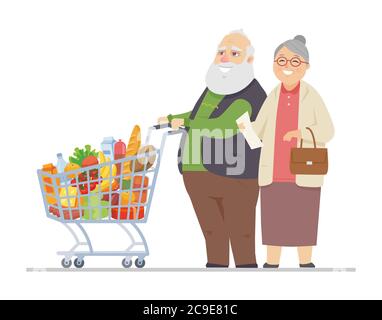 Uomo anziano e donna shopping - disegno piatto stile illustrazione Illustrazione Vettoriale