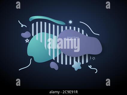 Forme astratte dinamiche su sfondo scuro. Elementi grafici astratti unici. Modello di progettazione per presentazione o volantino. Banner con una forma sfumata. Illustrazione Vettoriale