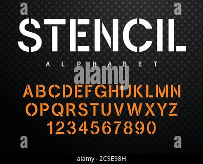 Alfabeto stencil. Carattere stencil-plate in stile militare. Vettori Illustrazione Vettoriale