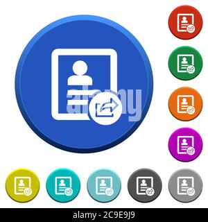 Pulsanti smussati rotondi a contatto di esportazione con superfici lisce e icone bianche piatte Illustrazione Vettoriale