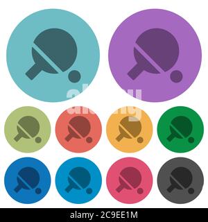 Ping pong icone piatte più scure su sfondo rotondo di colore Illustrazione Vettoriale