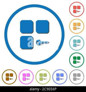 Proteggere le icone vettoriali a colori piatte del componente con ombre in contorni rotondi su sfondo bianco Illustrazione Vettoriale