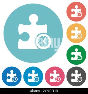 Icone bianche piatte del plugin del timer su sfondi rotondi di colore Illustrazione Vettoriale