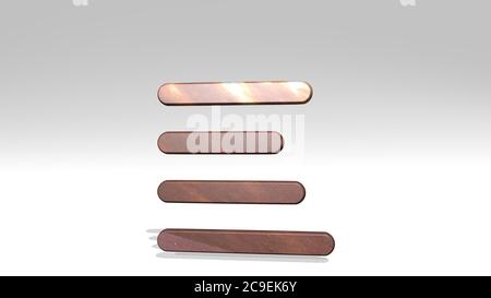 PARAGRAFO A SINISTRA ALLINEARE l'ombra del casting con due luci. Illustrazione 3D di una scultura metallica su sfondo bianco con una texture delicata, icona e simbolo Foto Stock