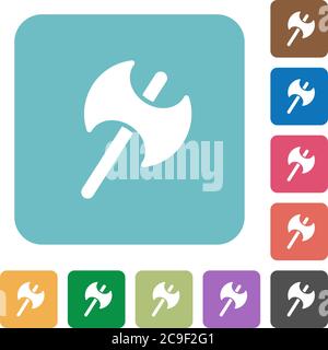 Due teste di battaglia ascia bianco icone piatte su sfondi quadrati arrotondati colore Illustrazione Vettoriale