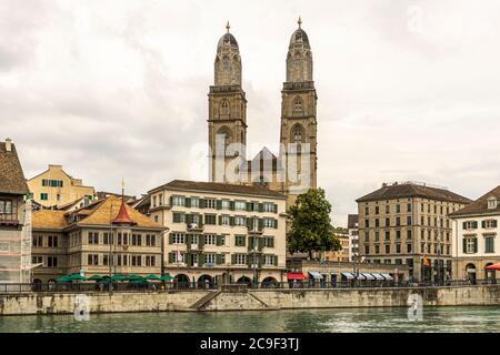 Grande cattedrale di Zurigo, Svizzera Foto Stock