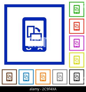 Modificare l'orientamento del display mobile icone a colori piatte in riquadri quadrati su sfondo bianco Illustrazione Vettoriale