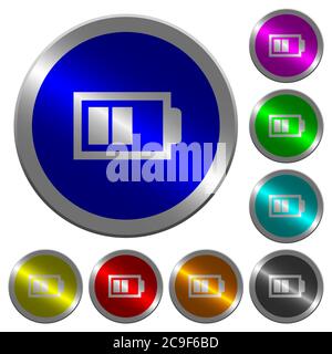 Mezza batteria con due icone di unità di carico su pulsanti tondi in acciaio color moneta Illustrazione Vettoriale