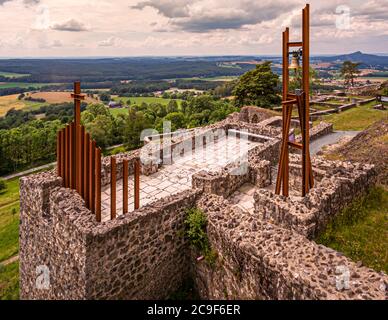 Ricostruito campanile sulla cappella del Waldeck-Castello a Kemnath-Waldeck, Germania Foto Stock