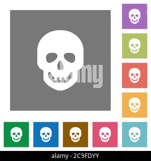 Icone piatte del cranio umano su sfondi quadrati di colore semplice Illustrazione Vettoriale
