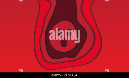 Simpatico Daemon Papercut Layers Illustrazione vettoriale. Modello di progettazione di sfondo astratto. Tema colore sfumatura rosso. Design semplice e pulito Illustrazione Vettoriale