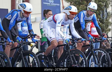 Team Team NetApp - Endura durante il Tirreno Adriatico 2013, ,San Vincenzo - Donoratico (16,9 km) il 06 2013 marzo a San Vincenzo, Itale - Foto Laurent Lairys / DPPI Foto Stock