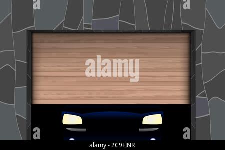 luce di un'auto in garage di legno Illustrazione Vettoriale