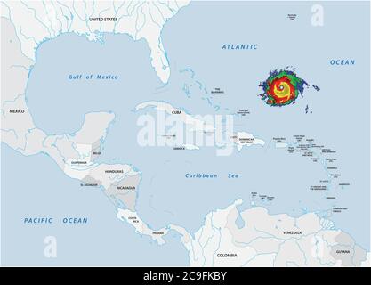 Mappa vettoriale schematica di un uragano immaginario in Nord e Centro America Illustrazione Vettoriale