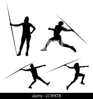 Silhouette nera che getta una lancia su uno sfondo bianco Illustrazione Vettoriale