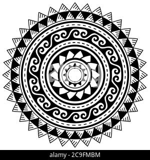 Disegno vettoriale tribale geometrico mandala, modello polinesiano stile tatuaggio Hawaiiano con onde, triangoli e forme astratte Illustrazione Vettoriale