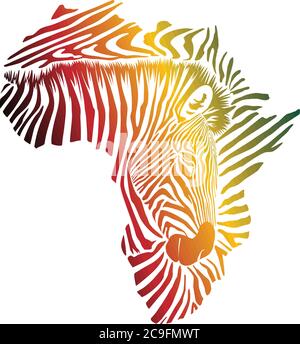 Mappa colori dell'Africa fatta di zebra testa e pelle Illustrazione Vettoriale