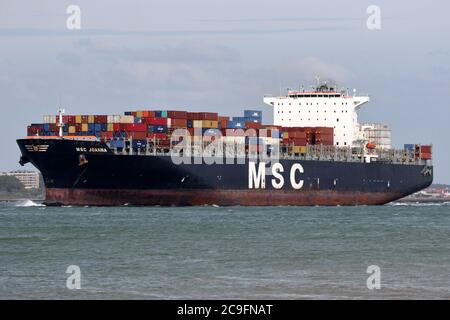 La nave portacontainer MSC Joanna lascerà il porto di Rotterdam il 3 luglio 2020. Rotterdam, Paesi Bassi Foto Stock