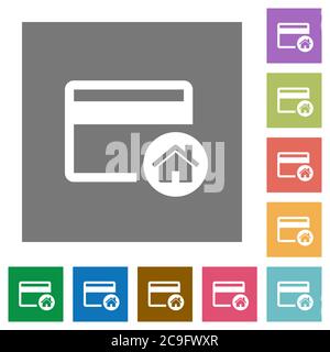 Imposta la carta di credito come icone piatte predefinite su sfondi quadrati di colore semplice Illustrazione Vettoriale