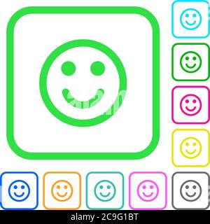 Icone piatte dai colori vivaci e sorridenti con bordi curvi su sfondo bianco Illustrazione Vettoriale