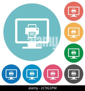 Stampa di icone bianche piatte su sfondi rotondi Illustrazione Vettoriale
