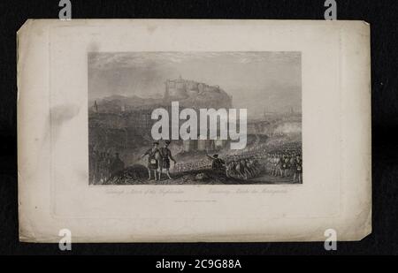 Jacobite Broadside - Edimburgo. Marzo degli Highlanders. 1842. Foto Stock