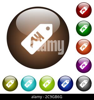 Etichetta prezzo Rupee indiana icone bianche su pulsanti in vetro di colore rotondo Illustrazione Vettoriale