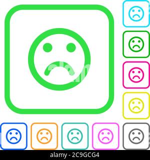 Emoticon tristi icone piatte colorate vivide con bordi curvi su sfondo bianco Illustrazione Vettoriale
