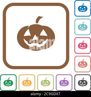 Zucca di Halloween icone semplici in colore cornici quadrate arrotondate su sfondo bianco Illustrazione Vettoriale