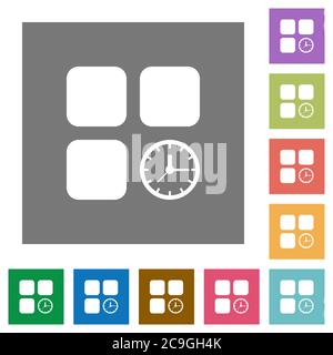 Icone piatte del timer del componente su sfondi quadrati di colore semplice Illustrazione Vettoriale