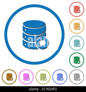 Messaggi del database icone vettoriali a colori piatti con ombre in contorni rotondi su sfondo bianco Illustrazione Vettoriale