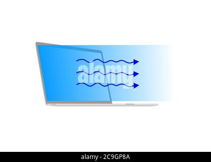 La luce blu che si irradia dal computer portatile. Illustrazione Vettoriale