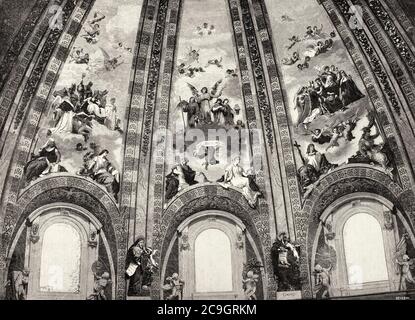 Cupola centrale della Basilica reale di San Francisco el Grande, chiesa cattolica a Madrid nel quartiere di Palacio, convento francescano di Gesù e Maria, Spagna. Antico XIX secolo inciso illustrazione da la Ilustracion Española y americana 1890 Foto Stock