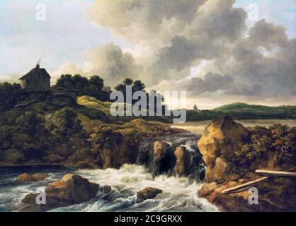 Jacob Isaacksz. Van Ruisdael - Paesaggio con cascata Foto Stock