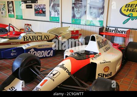 McLaren MP4/6 F1 di Senna (1991). Il Brooklands Museum riapre dopo il blocco di Covid19, 1 agosto 2020. Weybridge, Surrey, Inghilterra, Gran Bretagna, Regno Unito Europa Foto Stock