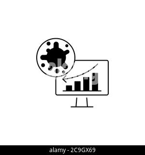 Virus, batteri e programma, grafico, icona grafico sul monitor (scheda), simbolo, segno. Coronavirus, icona COVID-19, logo nero su sfondo bianco. 2019-nco Illustrazione Vettoriale