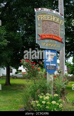 FREEHOLD, NJ -16 LUG 2020- Vista della storica Freehold Borough, sede della battaglia di Monmouth durante la Guerra d'Indipendenza a Freehold, New Jerse Foto Stock