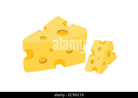 Formaggio giallo isolato su uno sfondo bianco.il formaggio è un prodotto caseario alimenti grassi. Illustrazione Vettoriale