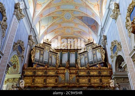 Organo, chiesa collegiata, monastero di Goettweik, ex Koettwein, monastero, abbazia benedettina, patrimonio culturale mondiale dell'UNESCO, comunità di Furth Foto Stock