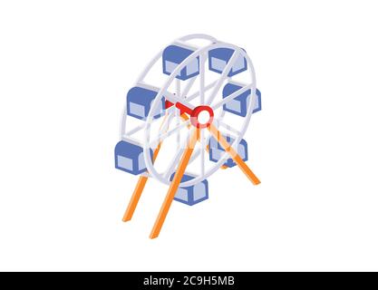Ruota panoramica isolata su sfondo bianco. Illustrazione Vettoriale