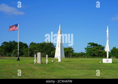 GANCIO DI SABBIA, NK –16 LUG 2020- Vista dei missili Nike situati sui terreni di Fort Hancock, Gateway National Recreation Area in New Jersey, United Stat Foto Stock