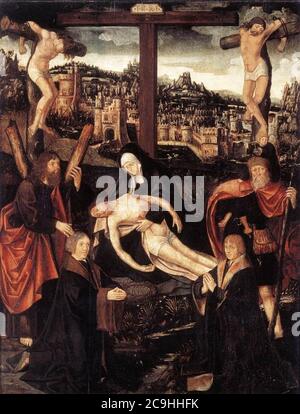 Jacob Cornelisz. Van Oostsanen - Crocifissione con donatori e Santi Foto Stock