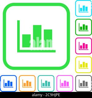 Statistiche icone piatte colorate vivide con bordi curvi su sfondo bianco Illustrazione Vettoriale