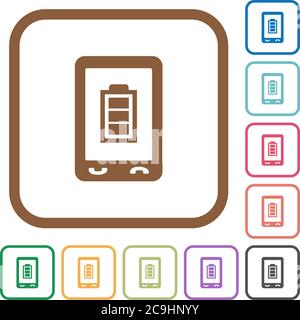Stato della batteria mobile icone semplici a colori quadrate arrotondate su sfondo bianco Illustrazione Vettoriale