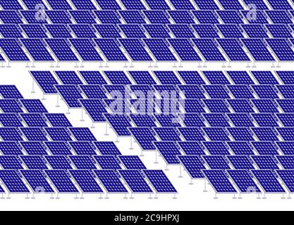 Pannelli solari allineati in file a fattoria solare per l'energia rinnovabile. Illustrazione Vettoriale