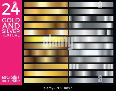 Vector Set di gradienti Oro e Argento, Collezione quadretti Oro e Argento, Textures Group EPS 10 Illustrazione Vettoriale